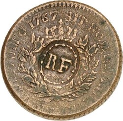 GUADELOUPE. FRANZÖS.KOLONIEN. Cu-Douzain 1767 Gekreuzte Zepter / ...