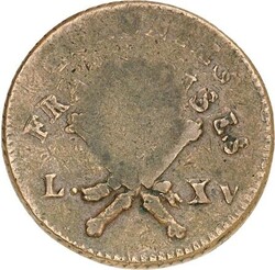 GUADELOUPE. FRANZÖS.KOLONIEN. Cu-Douzain 1767 Gekreuzte Zepter / ...