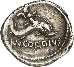 RÖMISCHE REPUBLIK : Silbermünzen. Mnaeus Cordius Rufus 46 v. Chr. ...