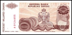 BOSNIEN & HERZEGOWINA. 50 Mrd. Dinara 25.1.1993. Pick 157. .  ...