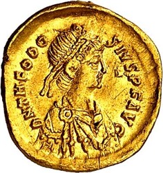 RÖMISCHES KAISERREICH. THEODOSIUS II. 402-450. Tremissis (416) 1,44g ...