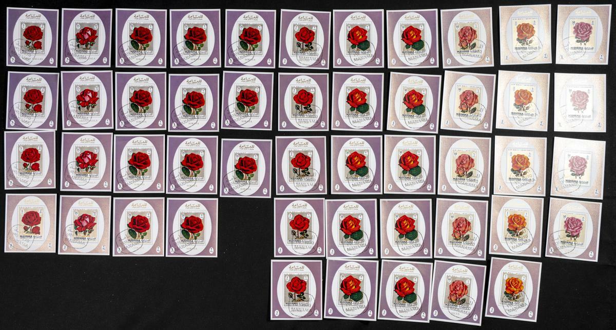 1971. Roses. Group of complete set IMPERFORATED on individual sheets. ...