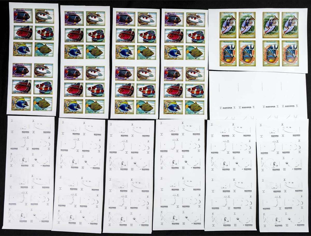 1972. Tropical fish. Group of progressive plate proofs of the set. ...