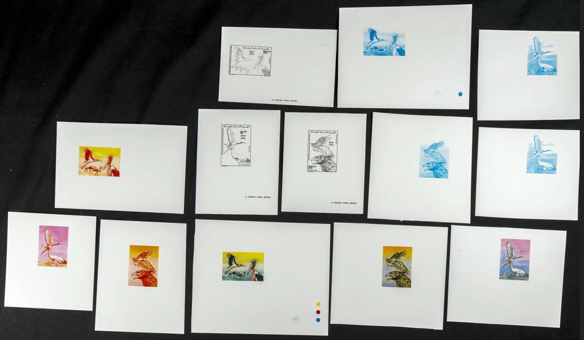 Yvert B172/74. 1976. Birds. Group of progressive plate proofs of the ...