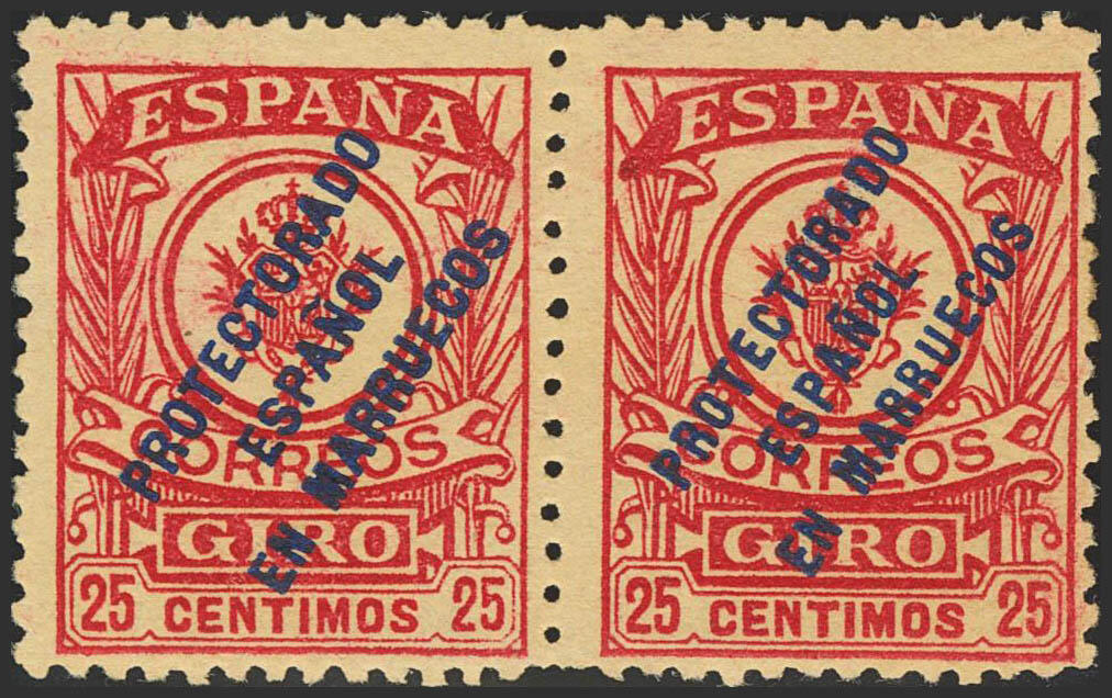 1, 1hz. 1917. 25 cts rosa, pareja. Un sello SOBRECARGA ESTRECHA y ...