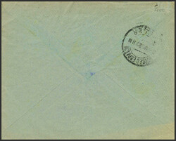 6(3). 1920. 5 cts azul claro, tres sellos. TETUAN a TANGER. Al dorso ...