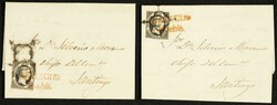 6. 1851. Conjunto de dos cartas circuladas con el 6 cuartos de 1851, ...