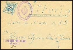 1938. Dirigida a VITORIA. Sello dibujado a mano y marca de franquicia ...