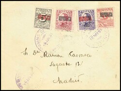 13. 1931. 30 cts lila carmín, diversos valores. MOLINS DE REI ...