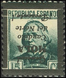 16Ahi. 1937. 15 cts verde gris. SOBRECARGA INVERTIDA y G" GRANDE. ...