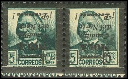 16hi, 16Ahi. 1937. 15 cts verde gris, pareja. SOBRECARGA INVERTIDA, ...