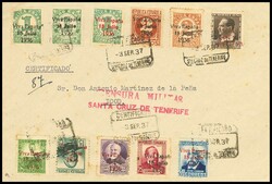 43. 1937. 40 cts azul, diversos valores. Certificado de SANTA CRUZ DE ...