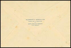 43. 1937. 40 cts azul, diversos valores. Certificado de SANTA CRUZ DE ...