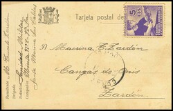 2. 1937. 5 cts violeta. Tarjerta Postal de SANTA MARINA (CANTABRIA) a ...