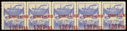 NE15hdv(5). 1937. 1´20 cts azul, tira de cinco. HABILITACION ...
