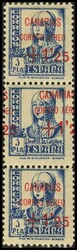 30(3). 1937. 1´25 pts sobre 1 pts azul, tira de tres. Uno de ellos ...