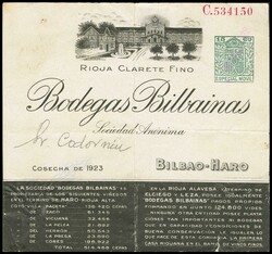 (1923ca). 15 cts verde gris TIMBRE MOVIL. Impreso sobre etiqueta ...