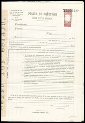 1881. 5 pts carmín POLIZAS DE BOLSA sobre documento completo de ...