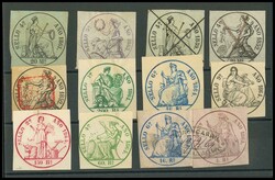 1852. POLIZAS de 1852. Conjunto de doce sellos fiscales de diversos ...