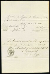 1883. 1 pts azul POLIZAS sobre documento completo de CENSOS O FOROS ...