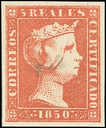3F. 1850. 5 reales rojo. FALSO SPERATI, al dorso marca de la B.P.A. ...