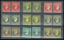 7P, 8P. 1857. Conjunto de dieciocho ENSAYOS DE COLOR de ½ real y 1 ...