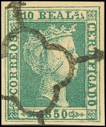 5F. 1850. 10 reales verde. FALSO SPERATI, al dorso marca de la B.P.A. ...