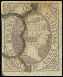 7F. 1851. 12 cuartos lila. FALSO SPERATI, al dorso firma de Jean ...