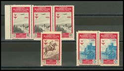 338, 339, 342. 1951. 50 cts + 10 cts rojo y castaño, 90 cts + 10 cts ...