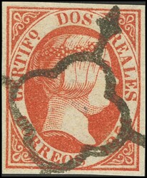 8F. 1851. 2 reales rojo anaranjado. FALSO SPERATI (Tipo B), al dorso ...