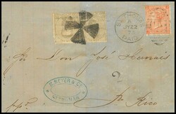 25(2). 1873. 25 cts gris, pareja y 4 p naranja. SAINT THOMAS a PUERTO ...