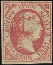 9F. 1851. 5 reales rosa. FALSO SPERATI, al dorso marca de la B.P.A. ...
