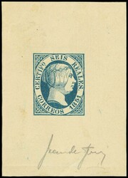 10F. 1851. 6 reales azul. PRUEBA DE SPERATI, al dorso marca de la B.P ...