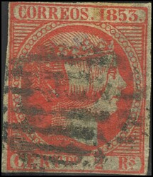 19F. 1853. 2 reales bermellón. FALSO SPERATI, al dorso marca de la B ...