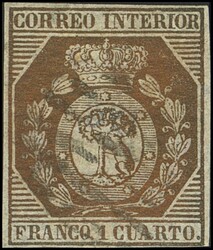 22F. 1853. 1 cuarto bronce. FALSO SPERATI (Tipo A), al dorso marca de ...