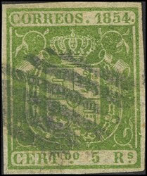 26F. 1854. 5 reales verde. FALSO SPERATI, al dorso marca de la B.P.A. ...