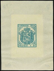 34AF. 1854. 1 real azul claro. PRUEBA DE SPERATI (Tipo B). MAGNIFICA ...