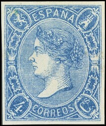 NE2F. 1865. 4 cuartos azul NO EMITIDO. FALSO SPERATI, al dorso marca ...