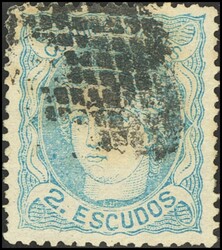 112F. 1870. 2 escudos azul. FALSO SPERATI (Tipo A), al dorso marca de ...