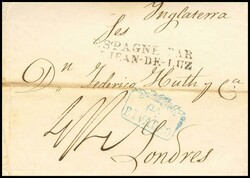 1829. RIBADEO a LONDRES. Marca Gª / RIVADEO, en azul (P.E.3) ...