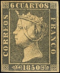 1A. 1850. 6 cuartos negro. MAGNIFICO. Cert. CEM.