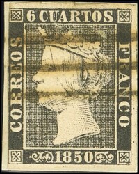 1. 1850. 6 cuartos negro. Matasello prefilatélico BARRAS DE LOGROÑO ...