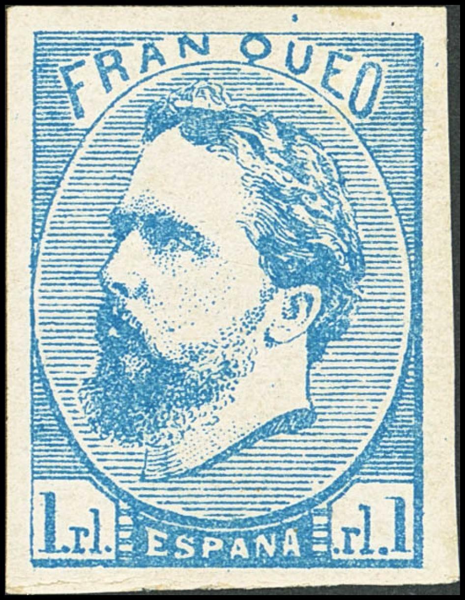 156A. 1873. 1 real azul "sin tilde". Color intenso y grandes ...