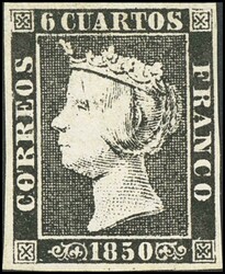 1. 1850. 6 cuartos negro. MAGNIFICO. Cert. CEM y EXFIMA