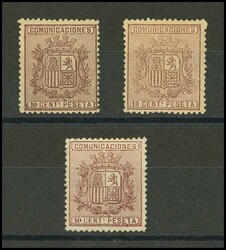 153, 153A, 153B. 1874. 10 cts castaño, tres sellos (Tipo III, ...