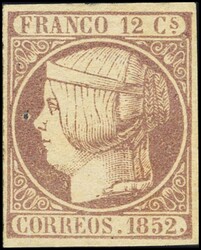 13. 1852. 12 cuartos lila (conservación habitual). MAGNIFICO Y RARO. ...