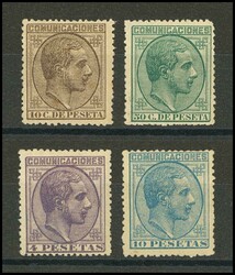 192, 196, 198/99. 1878. 10 cts castaño, 50 cts verde, 4 pts violeta ...