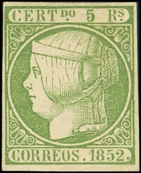 15. 1852. 5 reales verde. MAGNIFICO. Cert. CEM