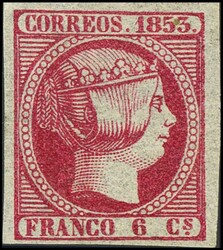 17. 1853. 6 cuartos rosa. Márgenes enormes. MAGNIFICO. Cert. GRAUS