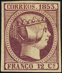 18. 1853. 12 cuartos lila. Color y márgenes excepcionales. PIEZA DE ...